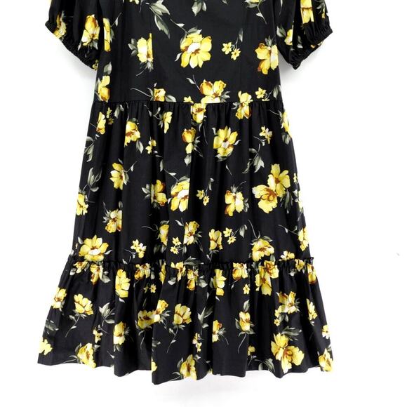 Teri Jon By Rickie Freeman Midi Dress 16 Black Yellow Roses Tiered Summer - Picture 6 of 16
